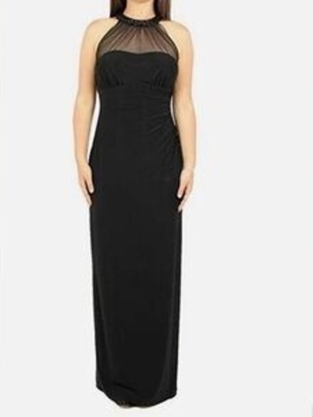 Lauren Ralph Lauren Elegant Black Halter Evening Gown Beaded Neckline 12